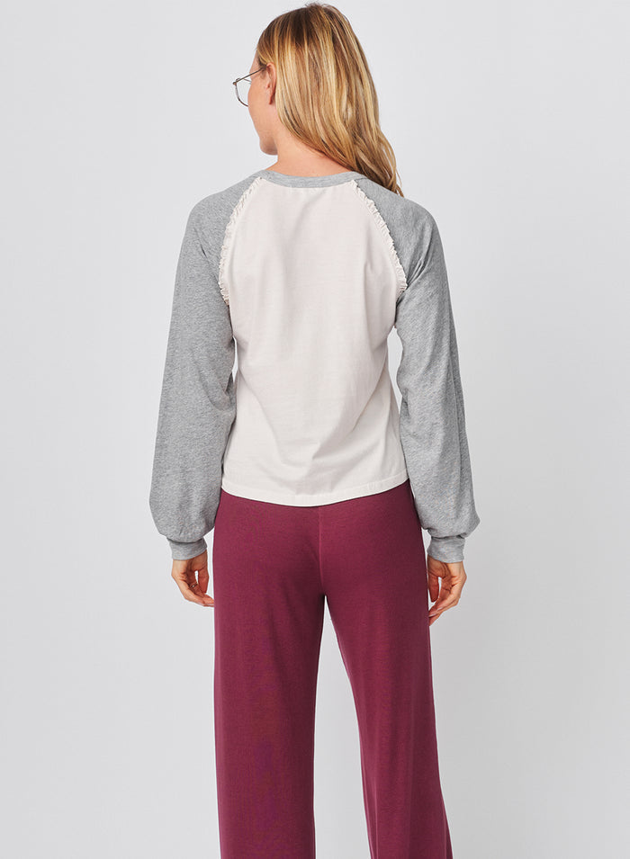 Sundy Ruffle Baseball Tee in Oyster