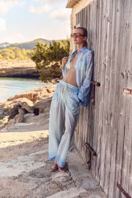 Susan Shirt - Aqua Shell Print