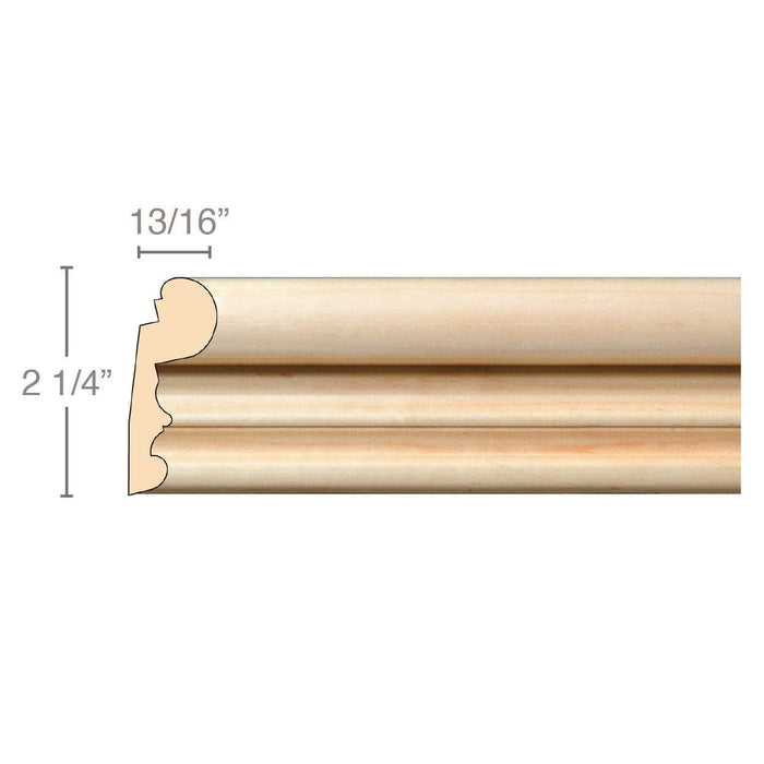 Traditional Lipping Panel Mould (Lips 1/4 to 3/4), 2 1/4''w x 3/4''d x 8' length, Resin is priced per 8' length Carved Mouldings White River Hardwoods Maple