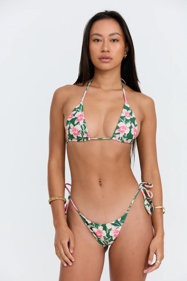 Floral bikini by Indah in green pink print - Sunset Park Resort shop