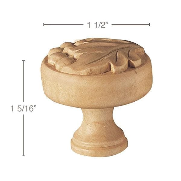Vineyard Knobs (Sold 4 per card), 1 1/2"dia x 1 5/16"d Carved Onlays White River Hardwoods