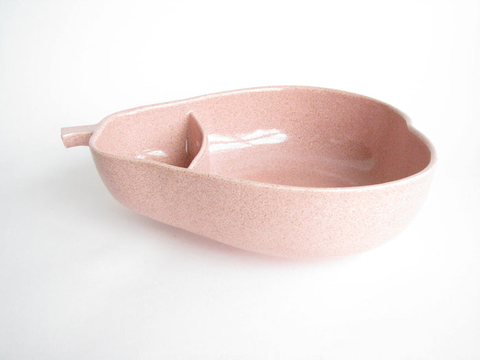 edgebrookhouse - Vintage 1950s Pfaltzgraff Speckled Pink Pear Shaped Divided Serving Bowl