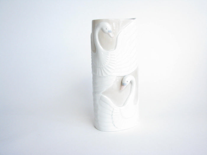edgebrookhouse - Vintage 1980s Tall Ceramic Vase with Swan Design