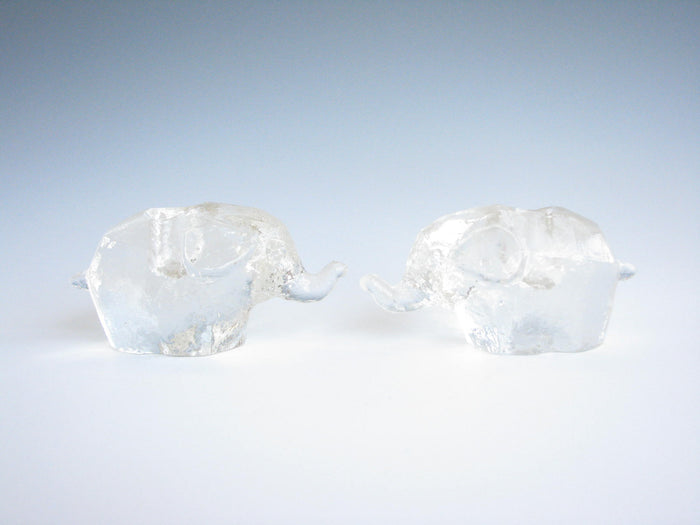 edgebrookhouse - Vintage Modernist Textured Art Glass Elephant Candle Holders - a Pair