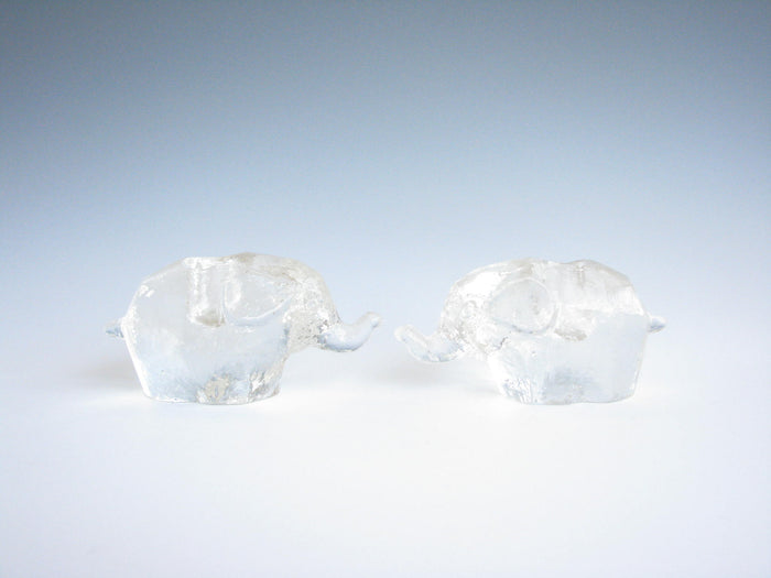 edgebrookhouse - Vintage Modernist Textured Art Glass Elephant Candle Holders - a Pair