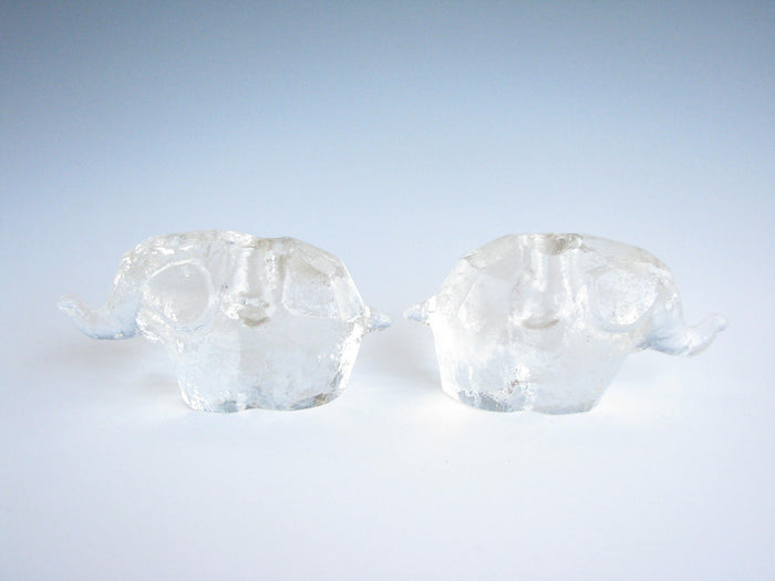 edgebrookhouse - Vintage Modernist Textured Art Glass Elephant Candle Holders - a Pair