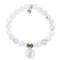 White Chalcedony Gemstone Bracelet with Cherry Blossom Sterling Silver Charm