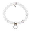 White Chalcedony Gemstone Bracelet with Good Karma Sterling Silver Charm