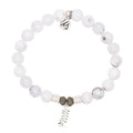 White Chalcedony Gemstone Bracelet with Olive Branch Sterling Silver Charm