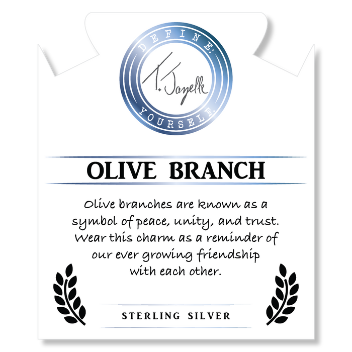 White Chalcedony Gemstone Bracelet with Olive Branch Sterling Silver Charm