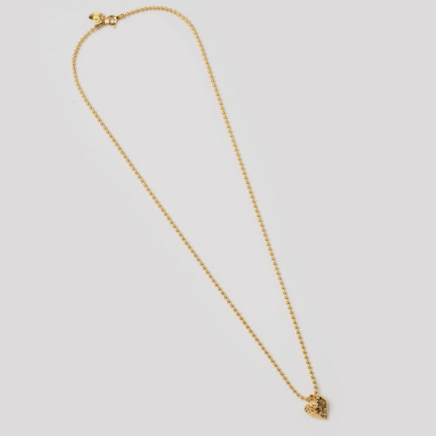 14k Gold Vermeil Bead Chain Necklace With 14k Gold Plated Heart Charm
